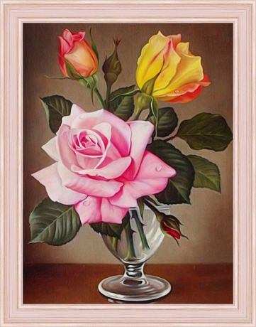 Картина стразами Алмазная Живопись "Розы в фужере" (АЖ-1513), 31 цвет, 30х40 см