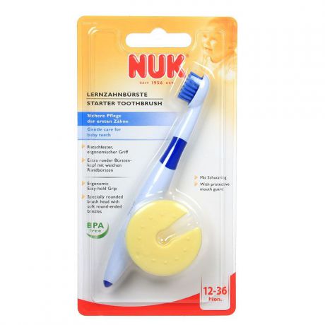 Зубная щетка "NUK", обучающая, с защитным кольцом, цвет в ассортименте