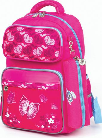 Рюкзак для девочки Юнландия Бабочки, с пеналом, розовый, 18 л
