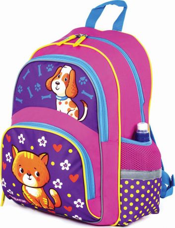 Рюкзак для девочки Пифагор Пифагор+ Пес и кот, для начальной школы, сиреневый, 16 л