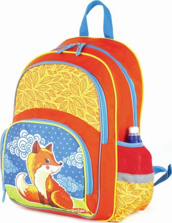 Рюкзак для девочки Пифагор Пифагор+ Лисичка, для начальной школы, красный, 23 л