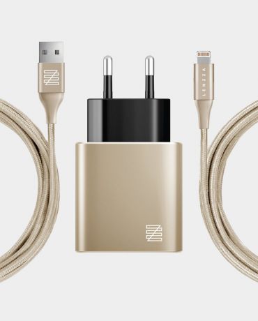 Сетевое зарядное устройство Lenzza Piazza Metallic Wall Charger LSPWCMFI 2,1 А + кабель Lightning кевларовый, золотой