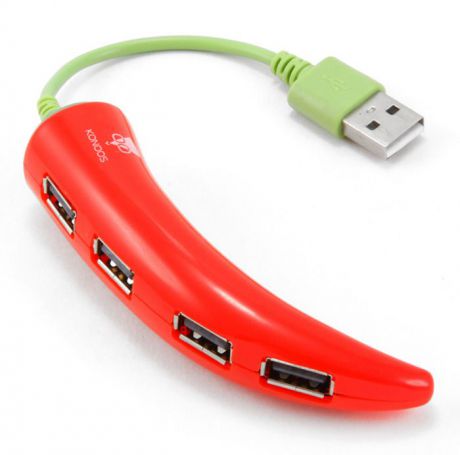 USB-концентратор Konoos UK-43 ПЕРЕЦ, красный