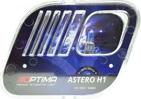 Лампа автомобильная Optima Astero, галогеновая, H1 +80% White 5000K, HASH1