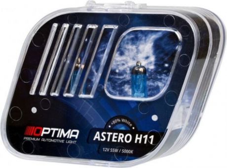 Лампа автомобильная Optima Astero, галогеновая, H11 +80% White 5000K, HASH11
