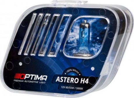 Лампа автомобильная Optima Astero, галогеновая, H4 +80% White 5000K, HASH4