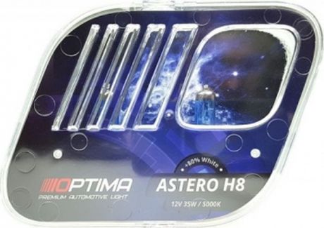 Лампа автомобильная Optima Astero, галогеновая, H8 +80% White 5000K, HASH8