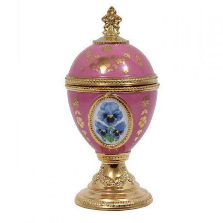 Яйцо декоративное Faberge "Анютины глазки", розовый, золотой, белый, голубой, черный, зеленый, сиреневый