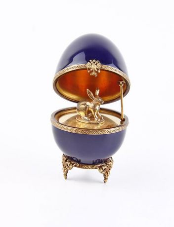 Яйцо декоративное Faberge "Кролик", синий, золотой