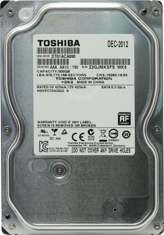 Жесткий диск Toshiba DT01ACA050, металлический, черный