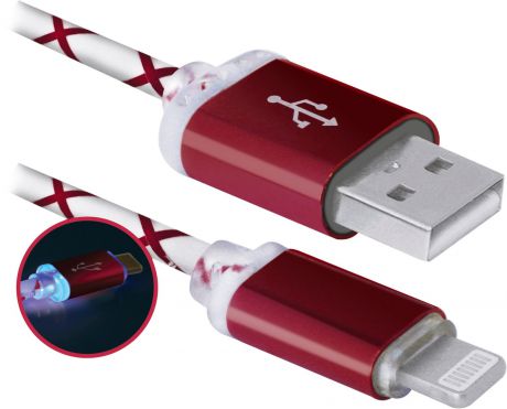 Кабель USB Defender 87552, ACH03-03LT, LED, USB-Lightning 1м, красный