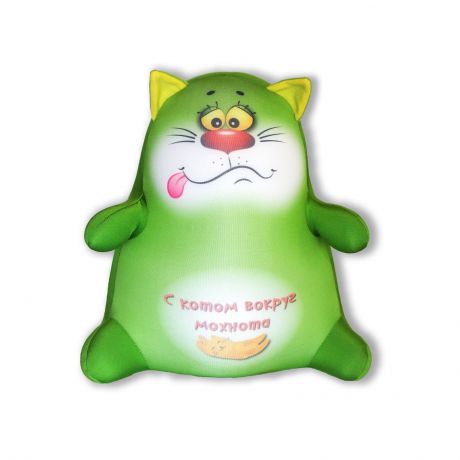 Подушка-игрушка Штучки, к которым тянутся ручки антистресс Котики Обормотики, зеленый, зеленый