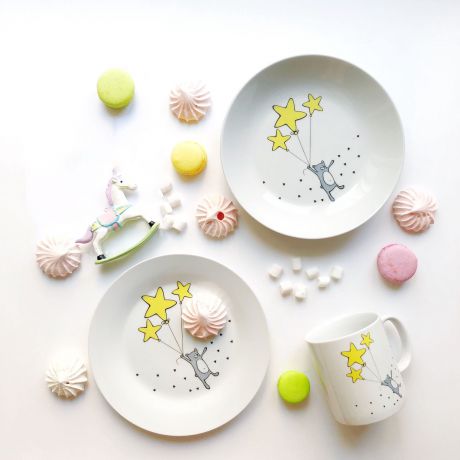Набор столовой посуды Сотвори Чудо Набор посуды Звёздный мишка (3 в 1: кружка+тарелка+глубокая тарелка Sans Brides), белый