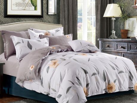 Комплект постельного белья Cleo Satin lux Спелло, 15/408-SL, серый, 1,5-спальный, наволочки 70x70