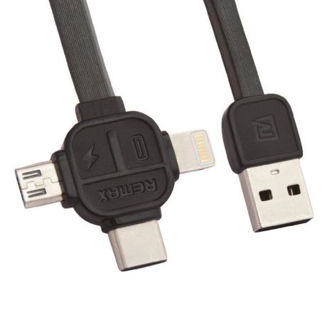 Кабель Remax Lesu RC-066th 3 in 1 Apple 8 pin, micro USB, USB Type-C, 0L-00034462, черный