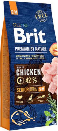 Корм сухой Brit Premium by Nature Senior, для пожилых собак мелких и средних пород, 15 кг