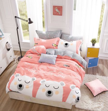 Комплект постельного белья Коллекция АШПС-Д9, розовый, серый