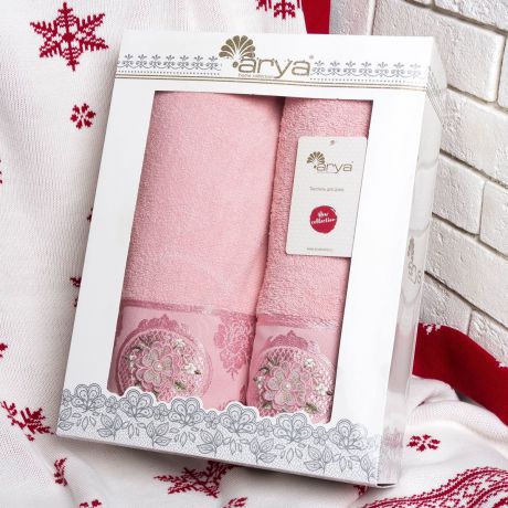Набор банных полотенец Arya home collection Palona розовый, розовый