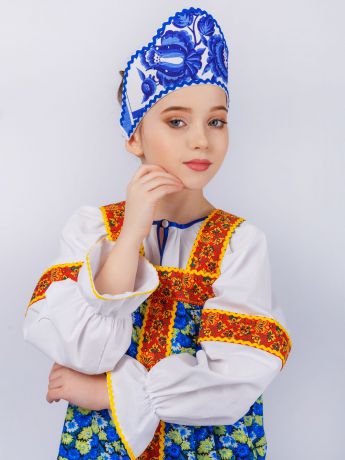 Шляпа карнавальная Gala-Вальс Кокошник Гжель, белый, синий