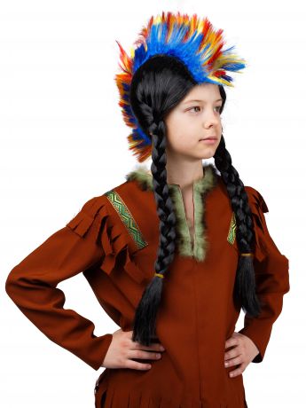 Аксессуар для карнавального костюма Gala-Вальс Парик "Индеец-ирокез", черный, синий, желтый