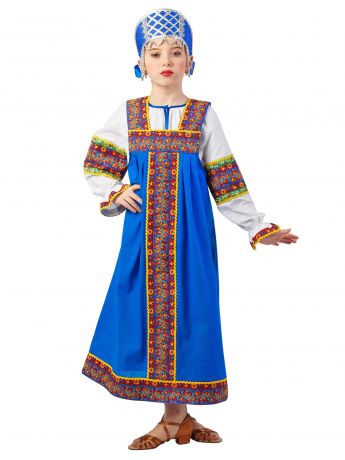 Карнавальный костюм Gala-Вальс Русский народный костюм "Машенька", синий, белый