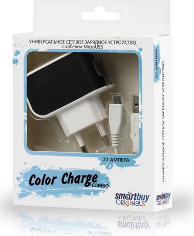 Сетевое зарядное устройство SmartBuy Color Charge Combo SBP-8060 + кабель MicroUSB, 2А, черный