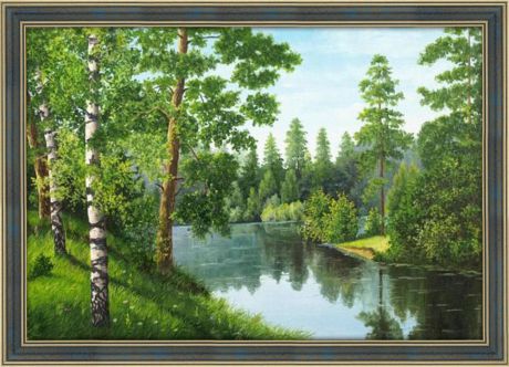 Картина стразами Алмазная Живопись "Лесная река" (АЖ-1243), 20 цветов, 56х38 см