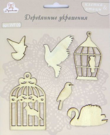 Декоративный элемент Рукоделие "Клетки & птицы", WF09, 6 шт