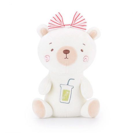 Мягкая игрушка MeToo Медвежонок с бантом, цвет: белый