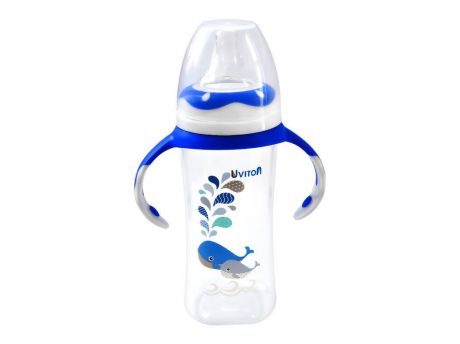 Бутылочка для кормления UVITON с широким горлышком, с ручками 270мл голубой