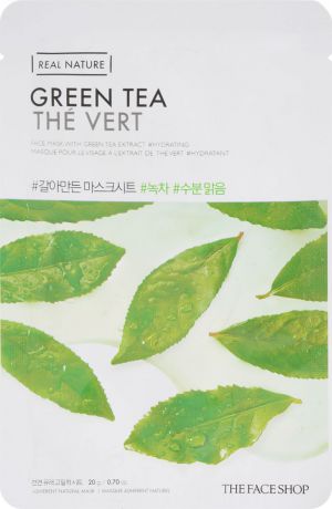 The Face Shop Real Nature Тканевая маска для лица с экстрактом зеленого чая, 21 мл