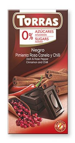 Шоколад Torras темный с розовым перцем, корицей и острым перцем чили, 75 г
