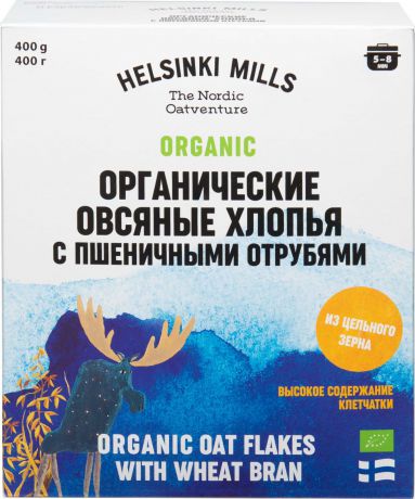 Органические овсяные хлопья Helsinki Mills, с пшеничными отрубями, 400 г