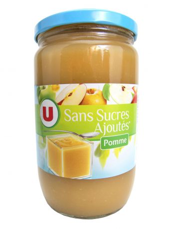 Фруктовые консервы U Пюре яблочное без сахара 680 г, Франция Стеклянная банка