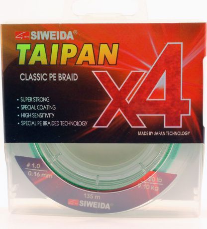 Плетеный шнур Siweida Taipan Classic Pe Braid X4, 0066521, светло-зеленый, 0,16 мм, 9,1 кг, 135 м
