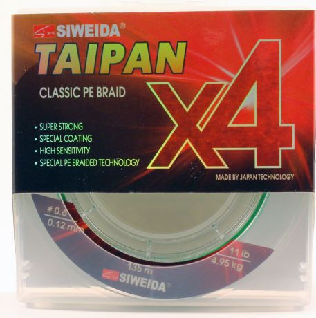 Плетеный шнур Siweida Taipan Classic Pe Braid X4, 0066518, светло-зеленый, 0,12 мм, 4,95 кг, 135 м