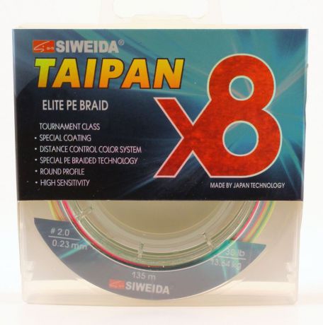 Плетеный шнур Siweida Taipan Elite Pe Braid X8, 0066568, разноцветный, 0,23 мм, 13,64 кг, 135 м