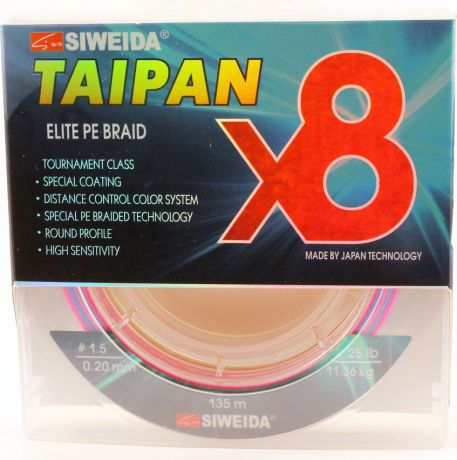 Плетеный шнур Siweida Taipan Elite Pe Braid X8, 0066567, разноцветный, 0,2 мм, 11,36 кг, 135 м