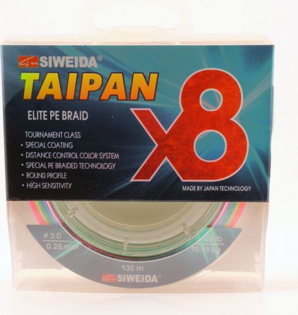 Плетеный шнур Siweida Taipan Elite Pe Braid X8, 0066571, разноцветный, 0,28 мм, 18,18 кг, 135 м