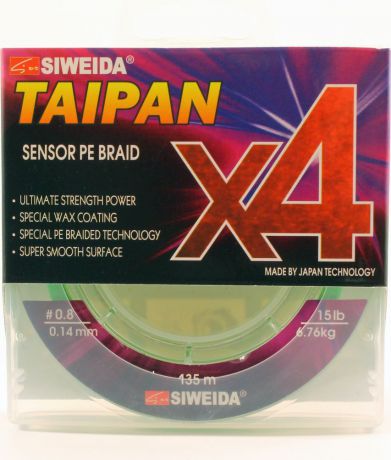 Плетеный шнур Siweida Taipan Sensor Pe Braid X4, 0066537, зеленый, 0,14 мм, 6,76 кг, 135 м
