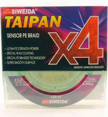 Плетеный шнур Siweida Taipan Sensor Pe Braid X4, 0066536, зеленый, 0,12 мм, 4,5 кг, 135 м