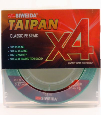 Плетеный шнур Siweida Taipan Classic Pe Braid X4, 0066533, светло-зеленый, 0,37 мм, 27,3 кг, 135 м