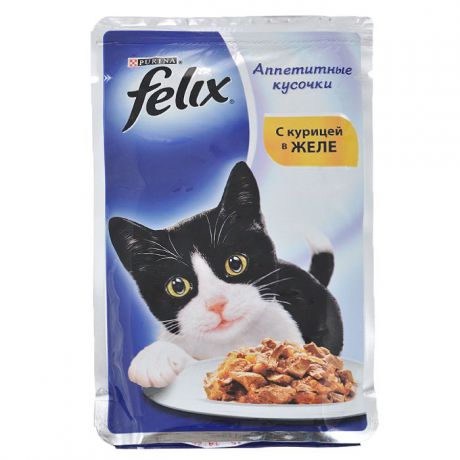 Консервы для кошек "Felix", аппетитные кусочки с курицей в желе, 85 г, 24 шт