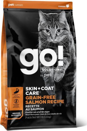Корм сухой Go! Natural Holistic Skin+Coat Care, с лососем, беззерновой, для котят и кошек, 3,63 кг