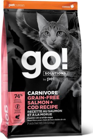 Корм сухой Go! Natural Holistic Carnivore, с лососем и треской, беззерновой, для котят и кошек, 3,63 кг
