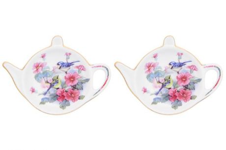 Подставка для чайных пакетиков Elan Gallery Синички в цветах, 181098_2, белый, розовый