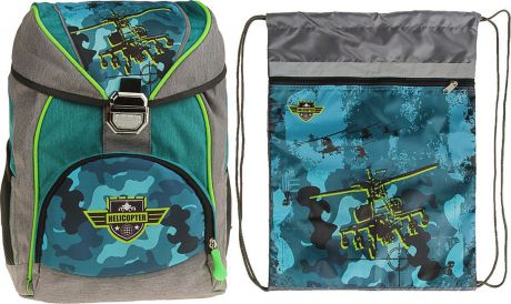 Ранец школьный для мальчика Luris Райт Вертолет, 3105428, разноцветный, с мешком для обуви