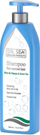 Шампунь для волос Dr. Sea, увлажняющий, с оливковым маслом, папайей, экстрактом зеленого чая и минералами Мертвого моря, для нормальных волос, 400 мл