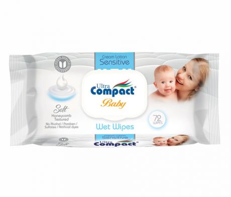 Детские влажные салфетки Ultra Compact с Кремом для чувствительной кожи, 72 шт.