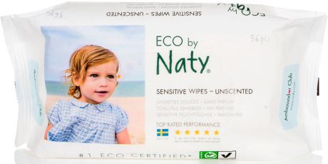 Naty Детские влажные салфетки, без запаха, 56 шт